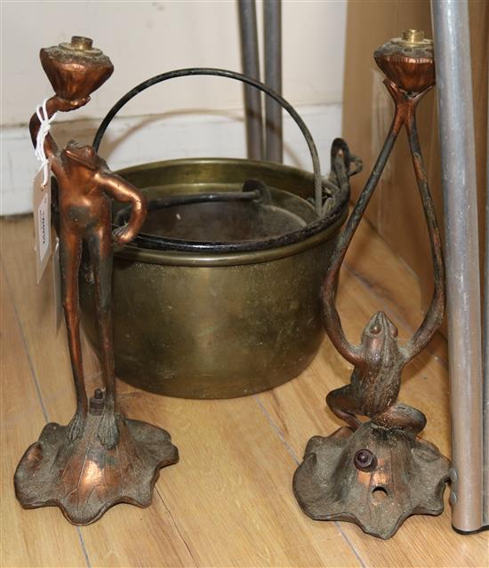 A Victorian copper four-gallon measure and sundry metalware,